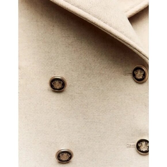 NWOT Zara sand double breasted statement button cropped pea coat, XL - Picture 8 of 16